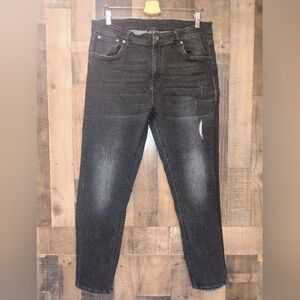 Hollywood The Jean People Mens Blackv Distressed Denim Jeans Size 38 X 30